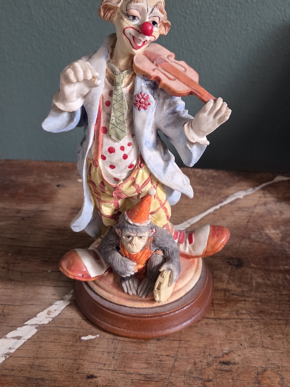 Whimsical Red-Nosed Clown Figurine with Monkey Accent - Decorative Home Art